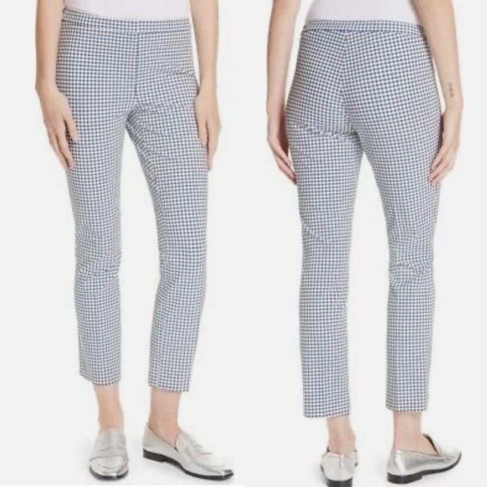 Theory Classic Skinny Gingham Pants in Navy
